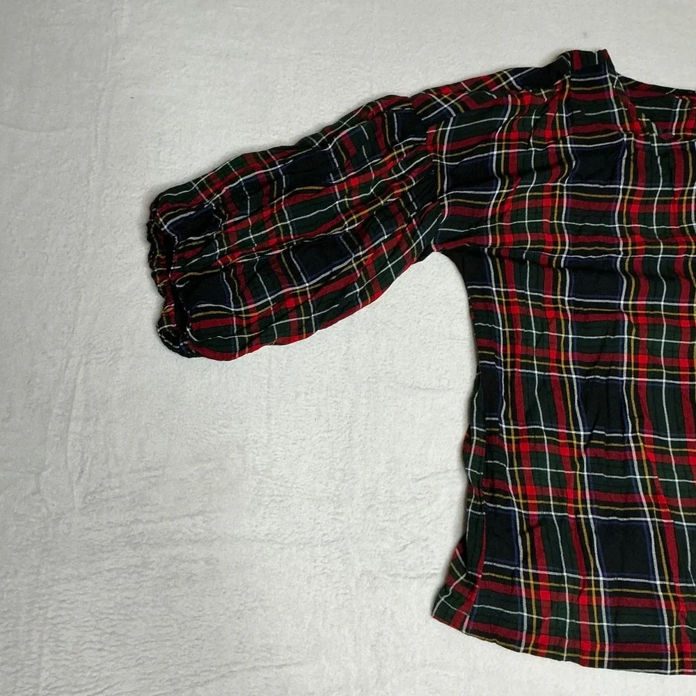 LOFT Womens Plaid Long Sleeve Button Back Casual Top‎ Size M